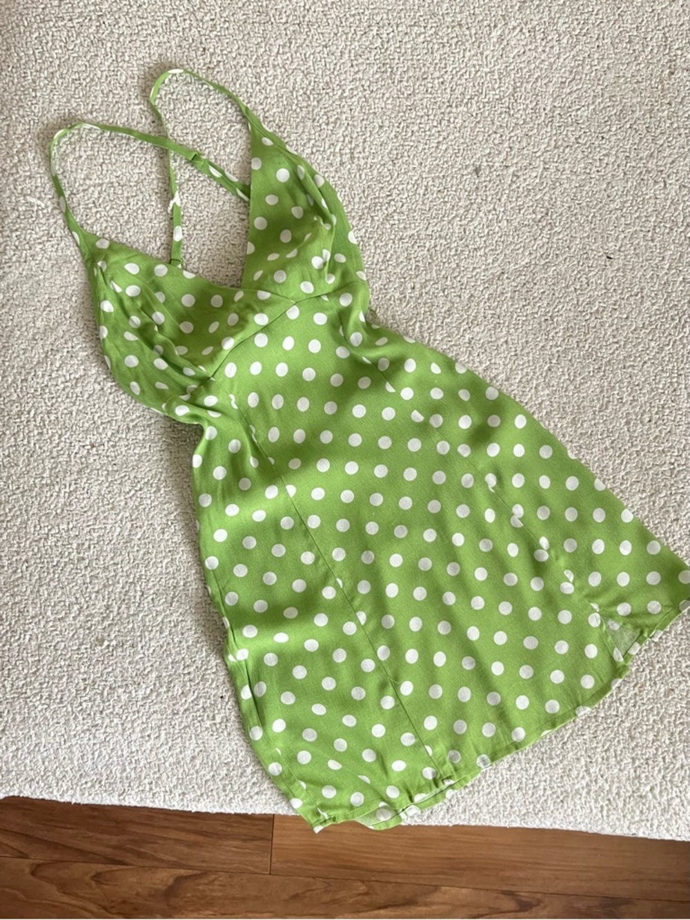 Polka Dot Green Mini Dress- Lightweight Strappy Summer Dress (not size)